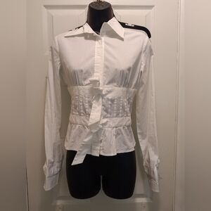 Valentino Elegant White Women's Button Up Fitted Blouse Sz XS